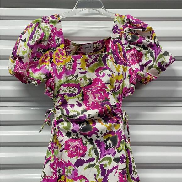 Misa Los Angeles Womens Dress Medium Floral Cutout Puff Sleeve Cottage Flirty - Picture 5 of 12